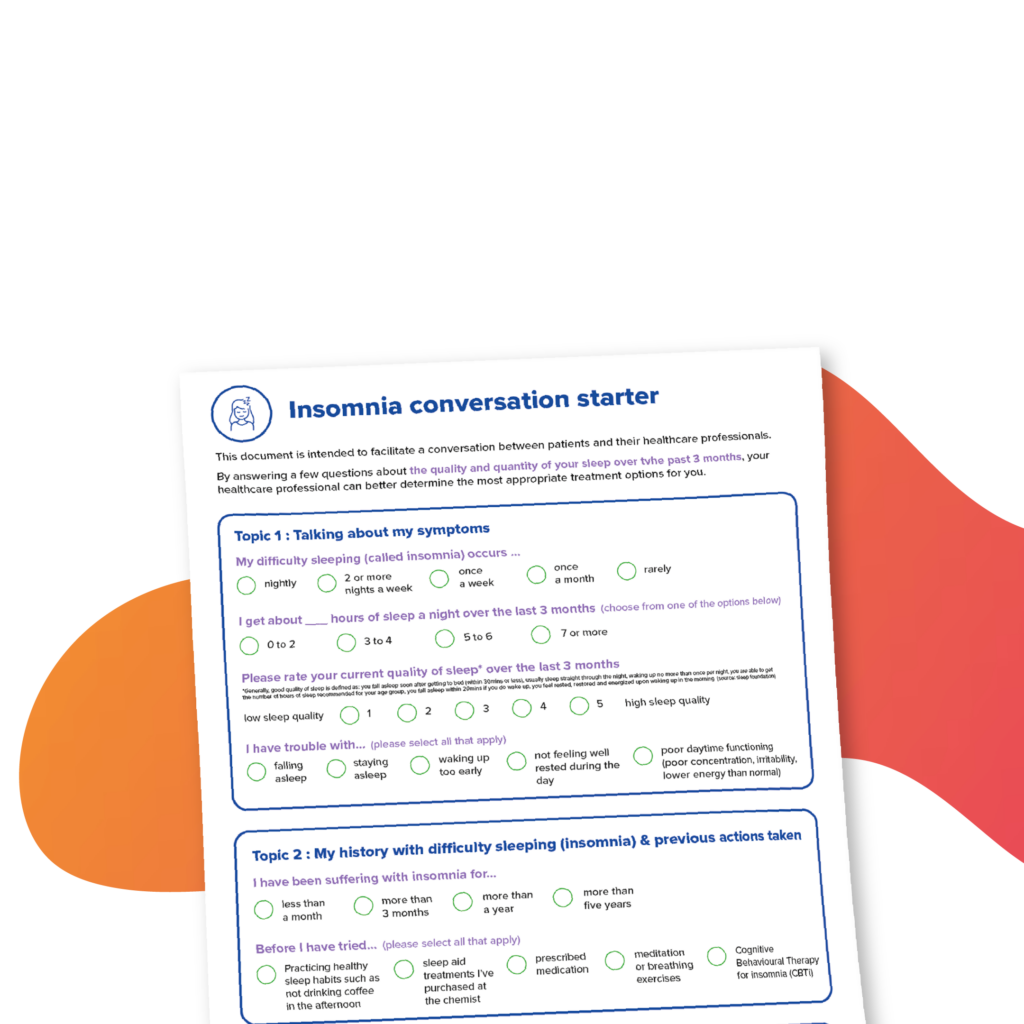 Insomnia Conversation starter printable PDF